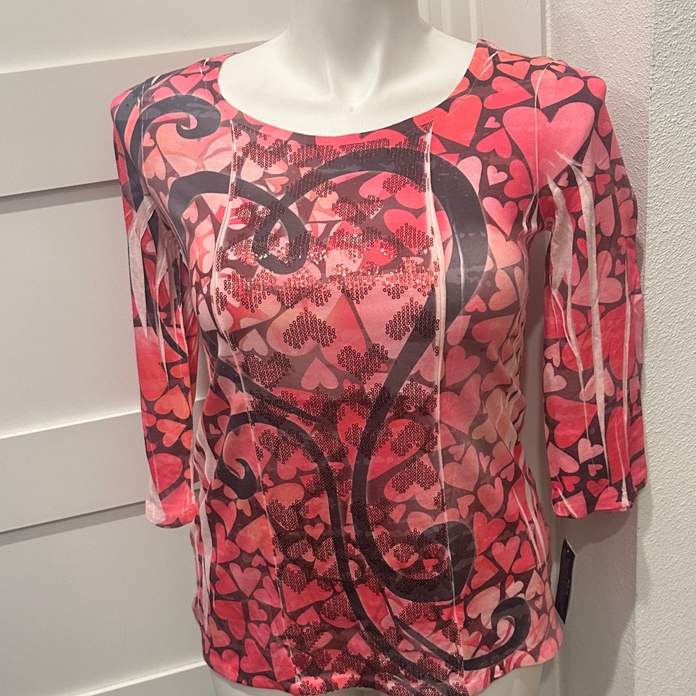 NWT Style & Co. Pink & Red Heart Patterned Tunic Size S